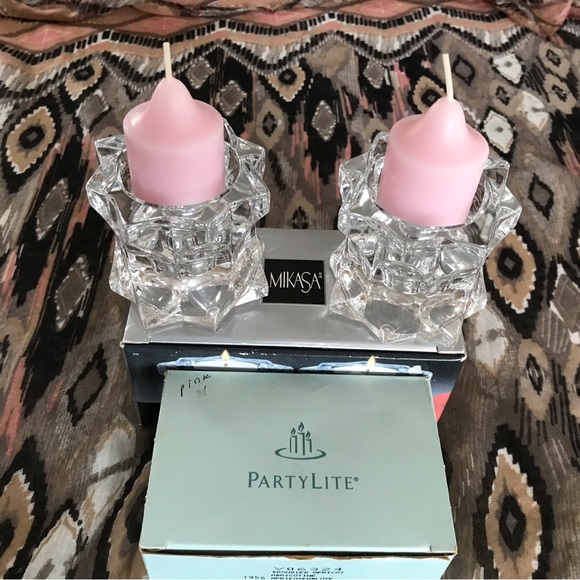 2 way Mikasa candle holders with 6 pink notive party lite candles - Picture 10 of 10